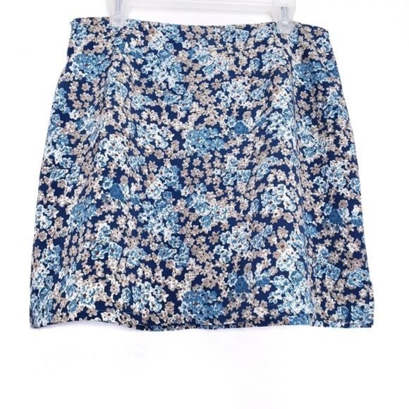 Vintage 90s Blue & Tan Floral Retro Mini Skirt Women's Size Small - Picture 1 of 6